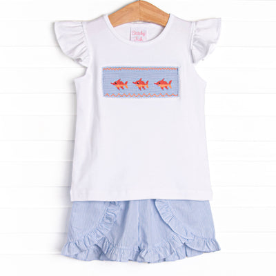 Marlin Marina Smocked Ruffle Short Set, Blue