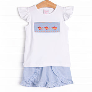 Marlin Marina Smocked Ruffle Short Set, Blue