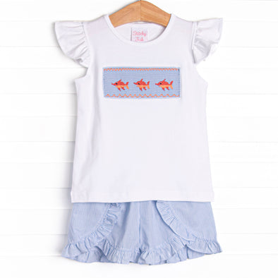 Marlin Marina Smocked Ruffle Short Set, Blue