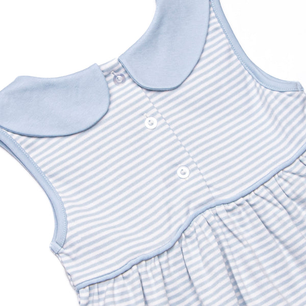 Baseball Pima Embroidered Ruffle Short Set, Blue