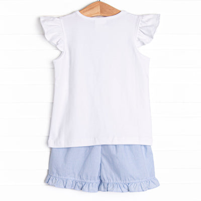 Marlin Marina Smocked Ruffle Short Set, Blue