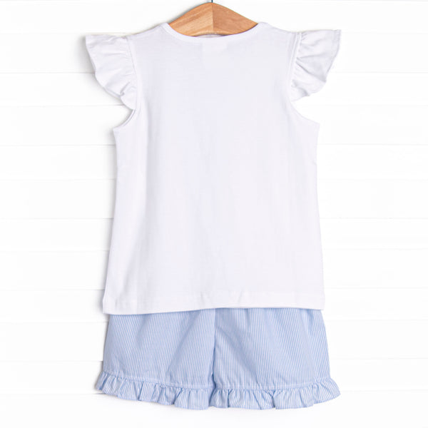 Marlin Marina Smocked Ruffle Short Set, Blue