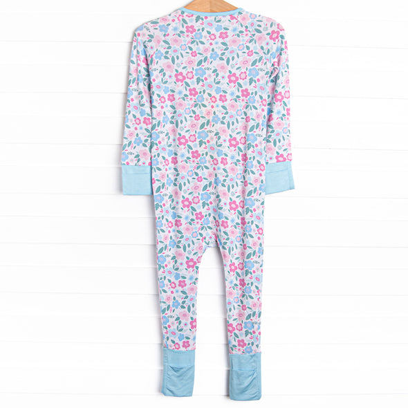 Blue Floral Bamboo Zippy Pajama, Blue