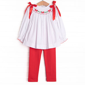 Let's Be Jolly Smocked Legging Set, Red