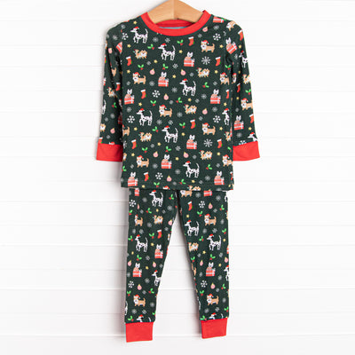 Puppies and Presents Bamboo Pajama Set, Green