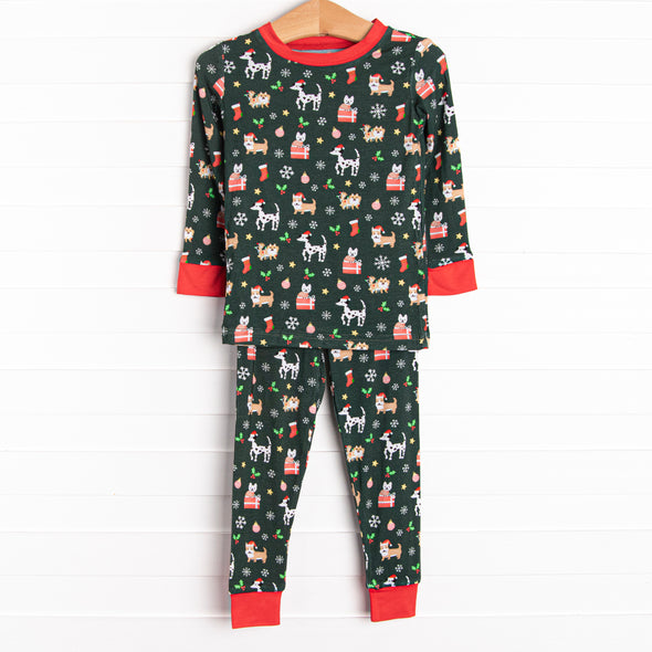Puppies and Presents Bamboo Pajama Set, Green