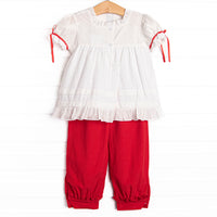 Bleu: Yuletide Tidings Embroidered Pant Set, Red