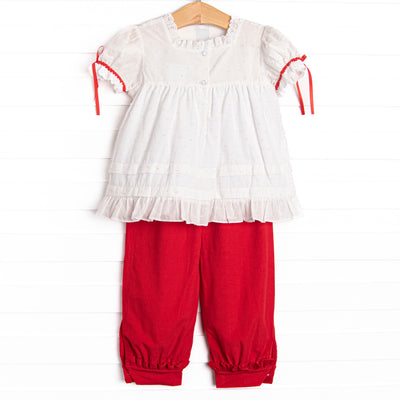 Bleu: Yuletide Tidings Embroidered Pant Set, Red