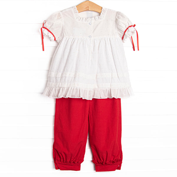 Bleu: Yuletide Tidings Embroidered Pant Set, Red