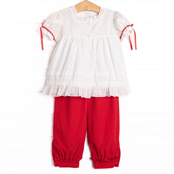 Bleu: Yuletide Tidings Embroidered Pant Set, Red