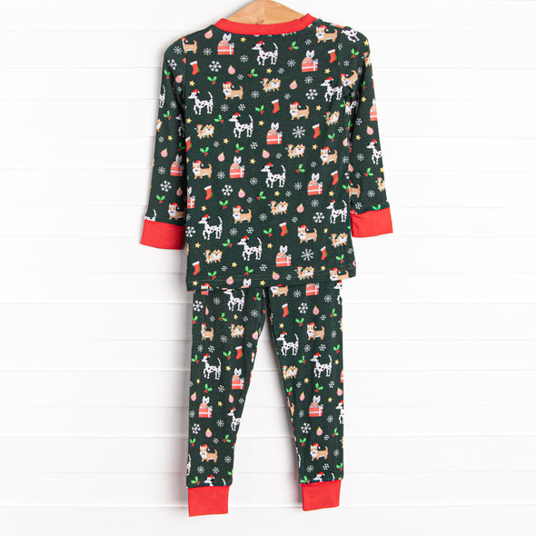 Puppies and Presents Bamboo Pajama Set, Green