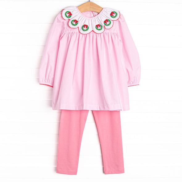 Adorned and Decorated Embroidered Legging Set, Pink