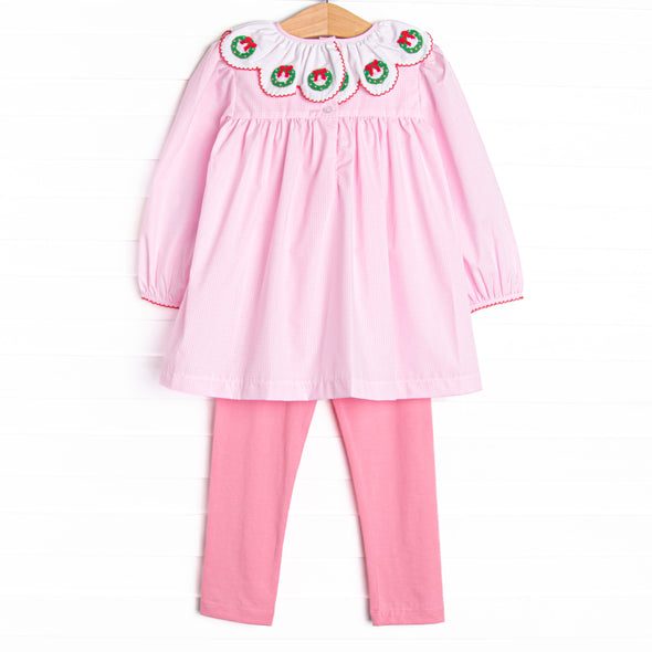 Adorned and Decorated Embroidered Legging Set, Pink