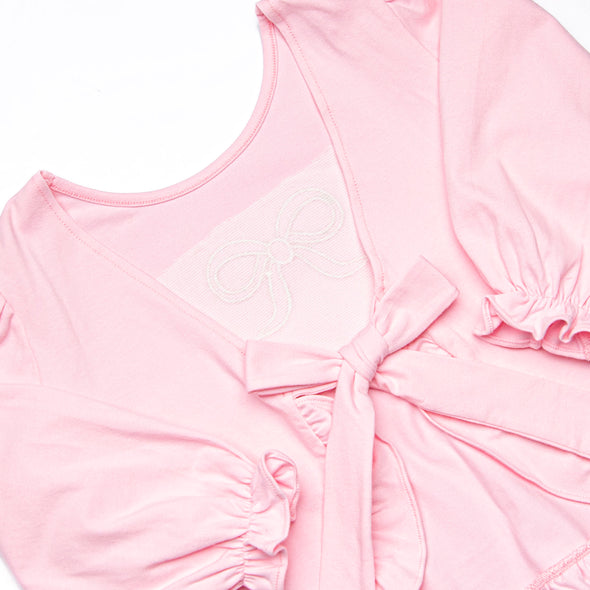 Rosebud Bow Applique Diaper Set, Pink