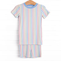 Rainbow Waves Bamboo Pajama Short Set, Blue