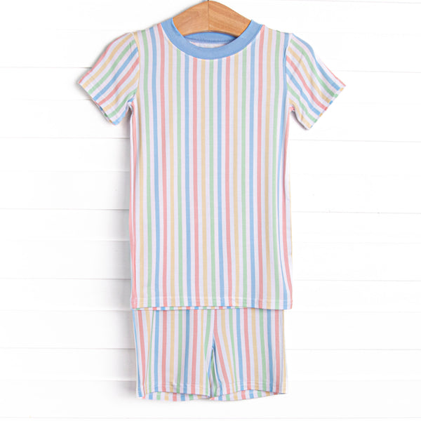 Rainbow Waves Bamboo Pajama Short Set, Blue
