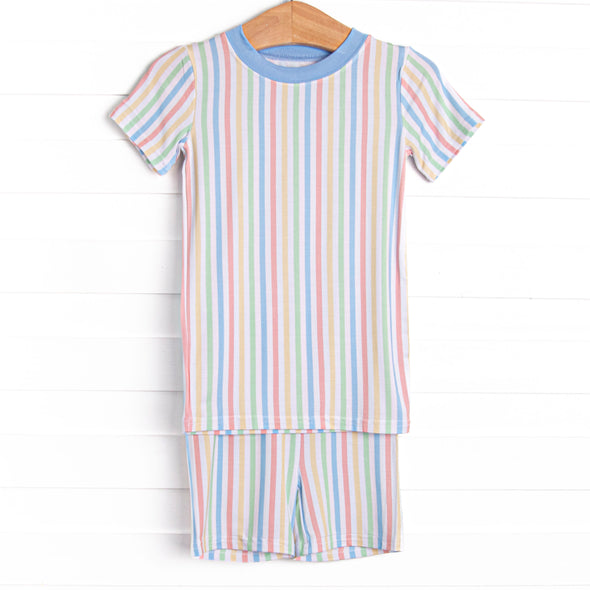 Rainbow Waves Bamboo Pajama Short Set, Blue