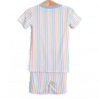 Rainbow Waves Bamboo Pajama Short Set, Blue