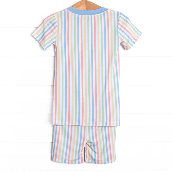 Rainbow Waves Bamboo Pajama Short Set, Blue