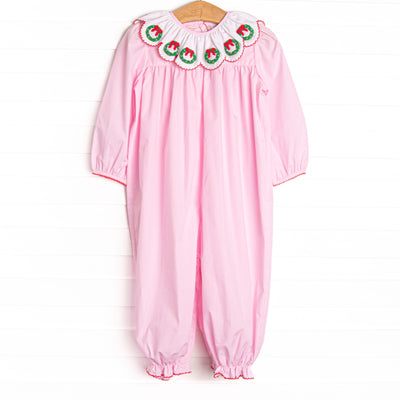 Adorned and Decorated Embroidered Romper, Pink