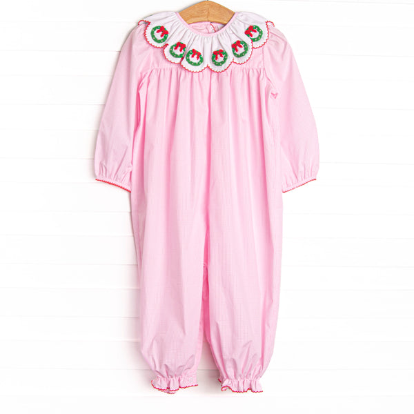 Adorned and Decorated Embroidered Romper, Pink