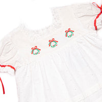 Bleu: Yuletide Tidings Embroidered Dress, White
