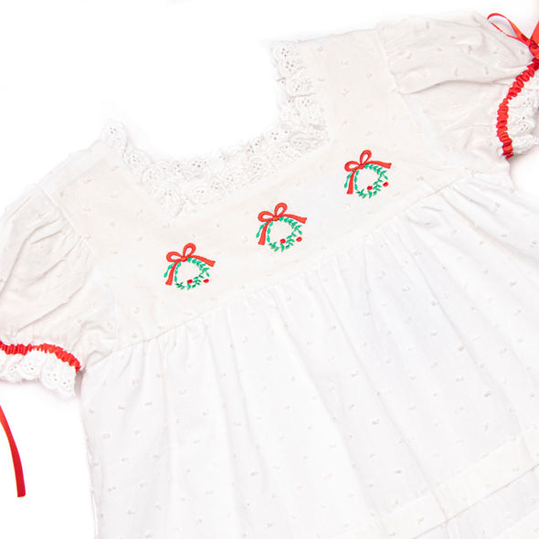 Bleu: Yuletide Tidings Embroidered Dress, White