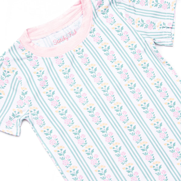 Stems and Stripes Bamboo Pajama Short Set, Green