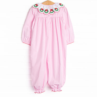 Adorned and Decorated Embroidered Romper, Pink