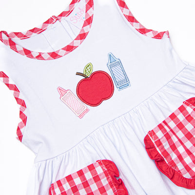 Arts and Crafts Apple Applique Short Set, Red