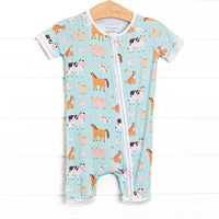 Barnyard Bedtime Bamboo Short Zippy Pajama, Green