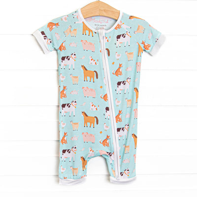 Barnyard Bedtime Bamboo Short Zippy Pajama, Green