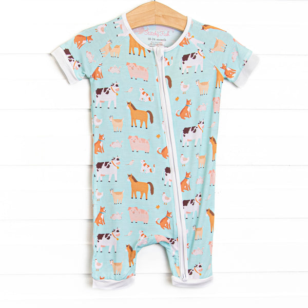 Barnyard Bedtime Bamboo Short Zippy Pajama, Green