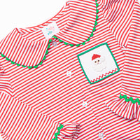 Smocked Santa Ruffle Lounge Set, Red Stripe