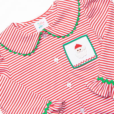 Smocked Santa Ruffle Lounge Set, Red Stripe