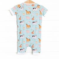 Barnyard Bedtime Bamboo Short Zippy Pajama, Green