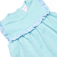 Bonnie Ruffle Short Set, Light Blue and Mint Stripe