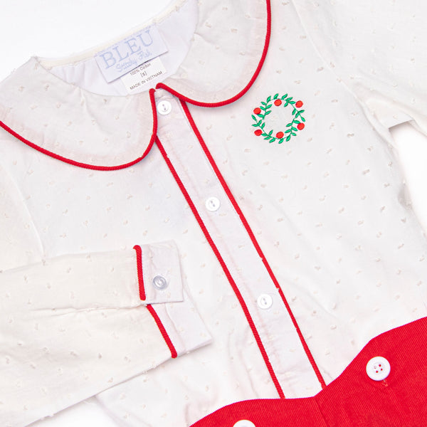 Bleu: Yuletide Tidings Embroidered Short Set, Red