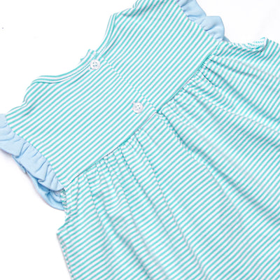 Bonnie Ruffle Short Set, Light Blue and Mint Stripe