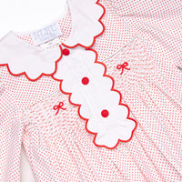 Bleu: Dottie Decor Smocked Long Sleeve Bubble, Red