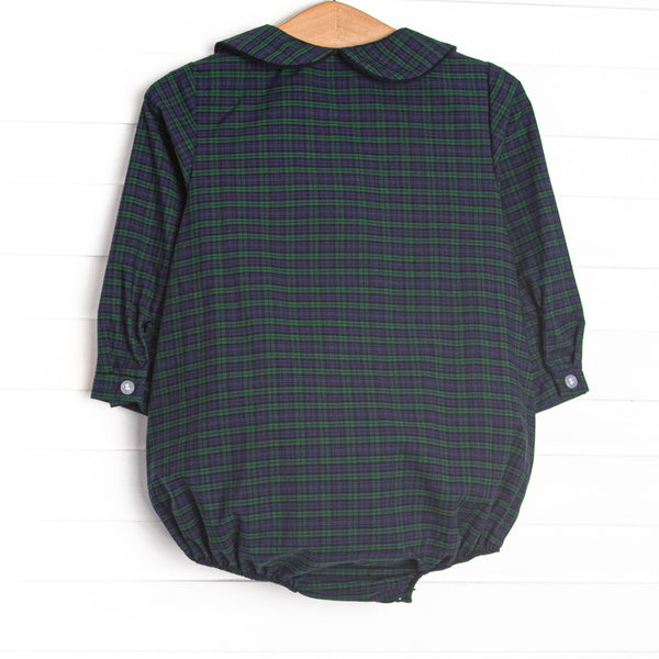 Puppy Plaid Embroidered Bubble, Blue
