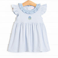 Hydrangea Pima Embroidered Dress, Blue