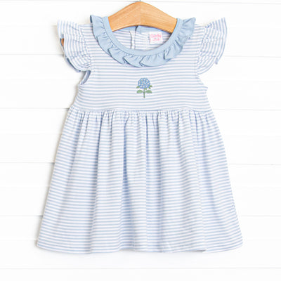 Hydrangea Pima Embroidered Dress, Blue