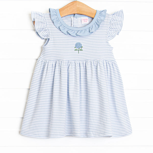 Hydrangea Pima Embroidered Dress, Blue
