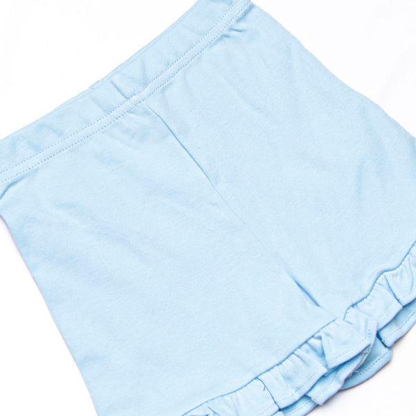 Bonnie Ruffle Short Set, Light Blue and Mint Stripe