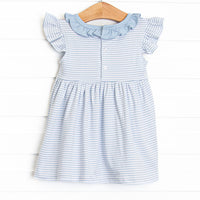 Hydrangea Pima Embroidered Dress, Blue