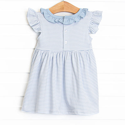 Hydrangea Pima Embroidered Dress, Blue