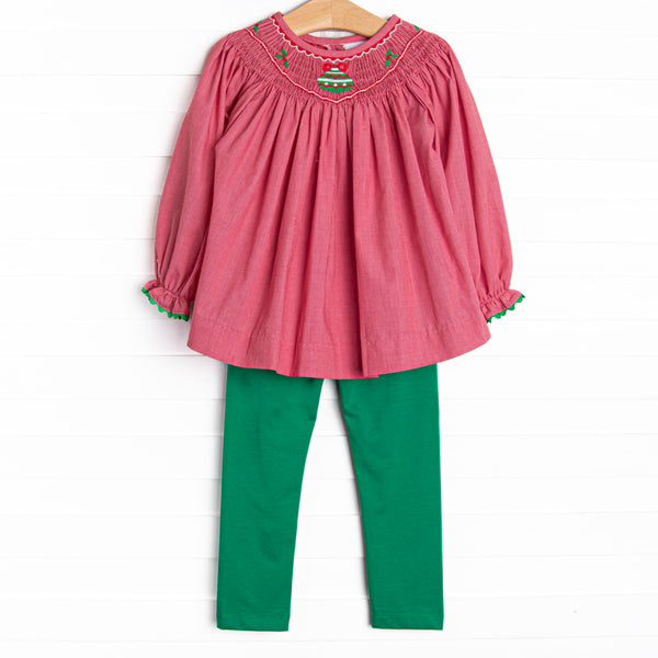 Ornamental Occasion Smocked Legging Set, Red Mini Gingham