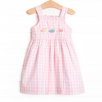French Knot Fishes Embroidered Dress, Pink