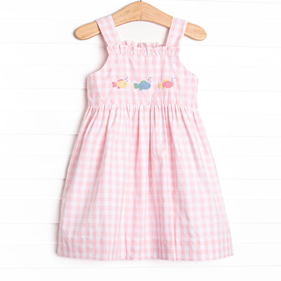 French Knot Fishes Embroidered Dress, Pink
